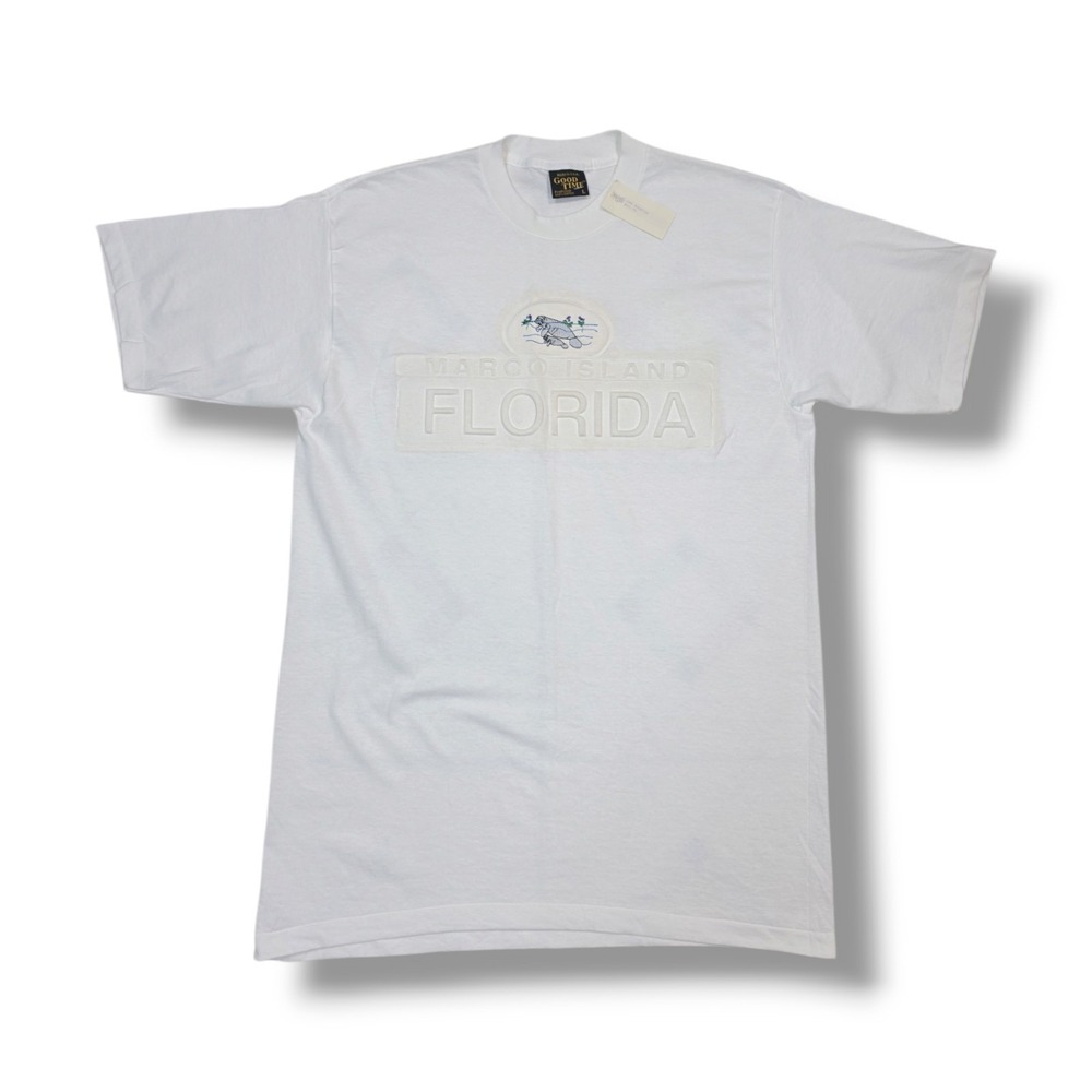 VTG Marco Island Florida Raised Graphic Single Stitch Good Time White T-Shirt L